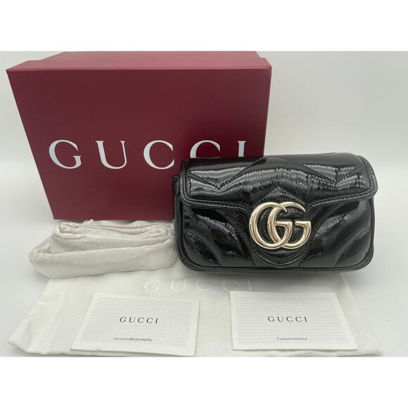 NEW!  GUCCI BLACK PATENT LEATHER MARMONT GG CROSSBODY BAG PURSE BOX AUTHENTIC - Picture 3 of 13